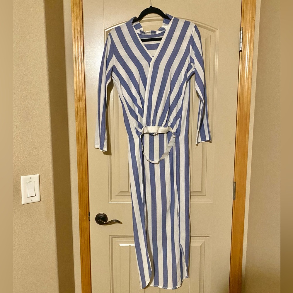 Striped shirt short in front , long in back